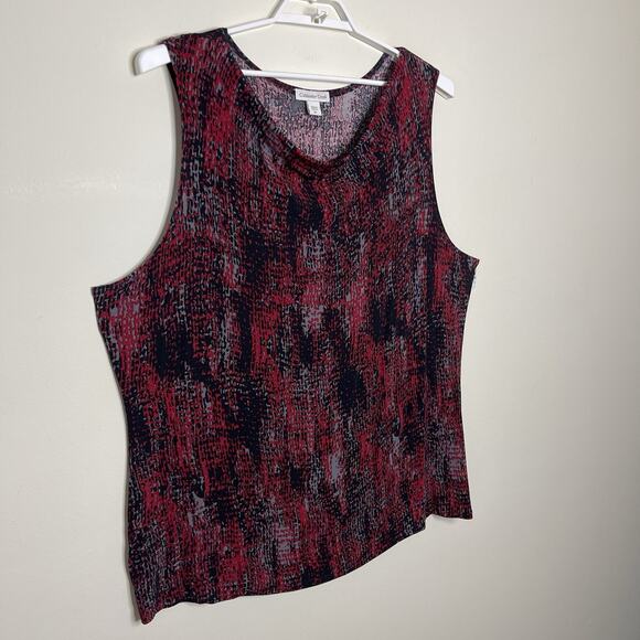 COLDWATER CREEK Black Red Printed Draped Cowl Neck Slinky Knit Tunic Tank - 3X - Picture 4 of 9